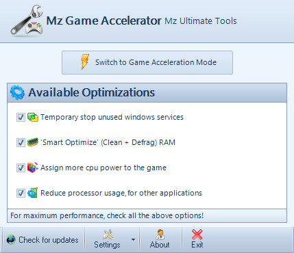 Mz Game Accelerator — Оптимизация и ускорение игр перед запуском